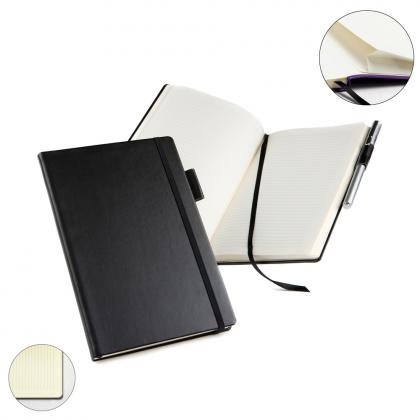 A5 Casebound Notebook with a Black Elastic Strap and Pen Loop