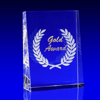 Crystal Glass Gold Award, Trophy or Paperweight