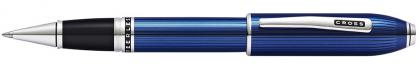 CROSS PEERLESS TRANSLUCENT QUARTZ BLUE ROLLER PEN. With Platinum Plated Appointments.