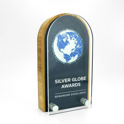 Medium Bamboo Block Award with metal plate & acrylic front, basic standard shapes