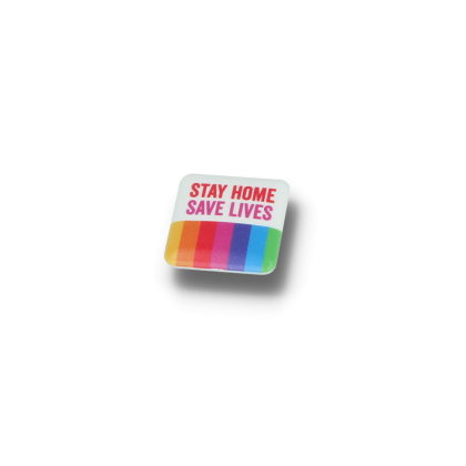 Recycled STAY HOME BUTTON BADGE – 25MM SQUARE