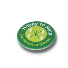 Recycled HAPPY TO HELP SOCIAL DISTANCING DBASE BADGE – 45MM CIRCLE