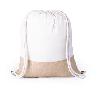 Cotton drawstring bag with jute element