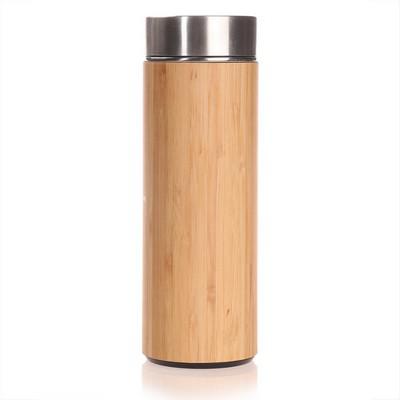Bamboo vacuum flask 400 ml with sieve stopping dregs