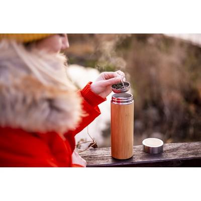 Bamboo vacuum flask 400 ml with sieve stopping dregs