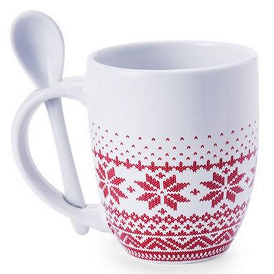 Ceramic mug 370 ml with spoon, Christmas pattern