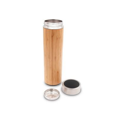 Bamboo vacuum flask 500 ml with sieve stopping dregs and digital beverage temperature display