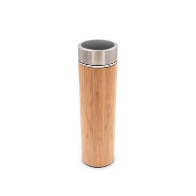 Bamboo vacuum flask 500 ml with sieve stopping dregs and digital beverage temperature display