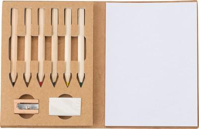 Colouring set, notebook, coloured pencils, eraser, pencil sharpener