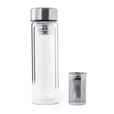 Glass vacuum flask 390 ml with touch digital beverage temperature display and sieve stopping dregs