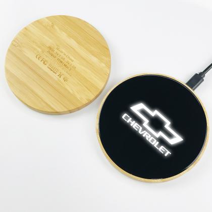 W27 15W Wireless charging pad with LED logo Bamboo Charging Pad