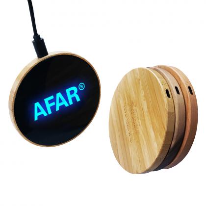 W27 15W Wireless charging pad with LED logo Bamboo Charging Pad