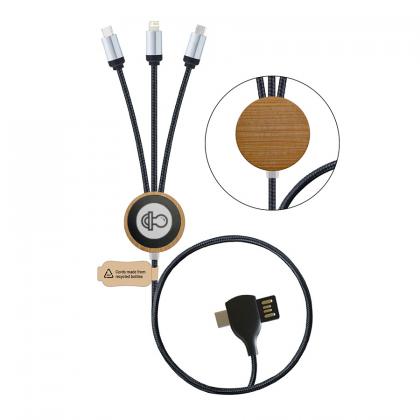 C24 Bamboo 3 in 2 multi charging cable with TYPE C and rPET Charging Lead