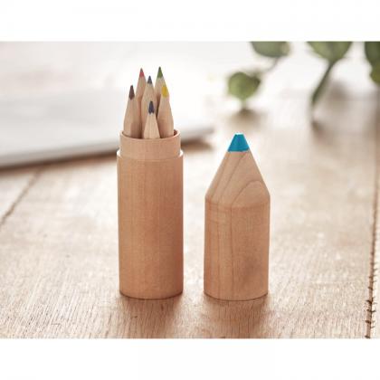 6 pencils in wooden box