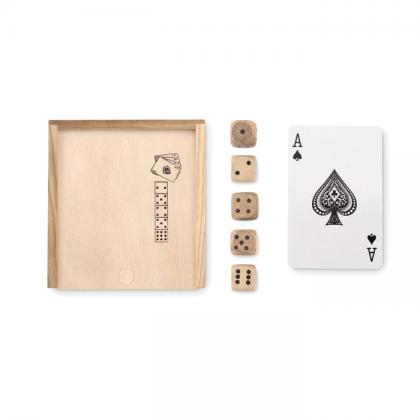 Cards and dices in box