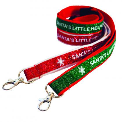 20mm Pre-Printed Christmas Glitter Lanyard in Green/Red (UK Stock)