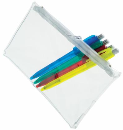 PVC Pencil Case (Clear with White Zip)