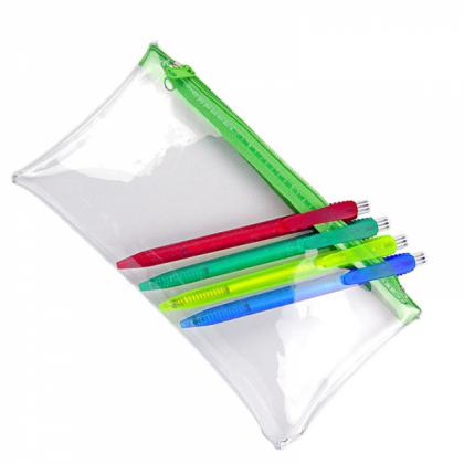 PVC Pencil Case (Clear with Green Zip)