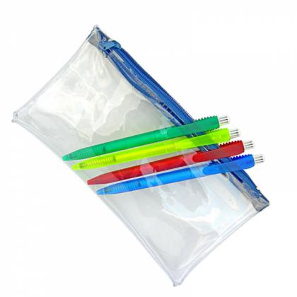PVC Pencil Case (Clear with Blue Zip)