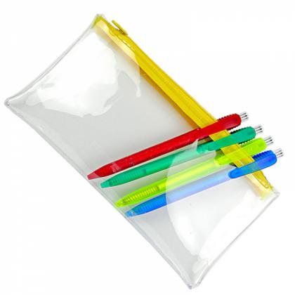PVC Pencil Case (Clear with Yellow Zip)