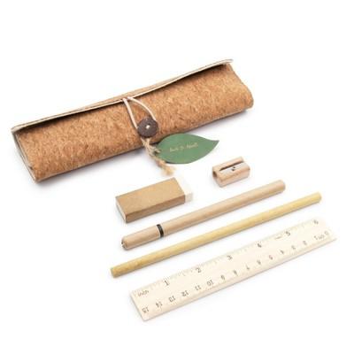 School set in cork pouch, pencil case