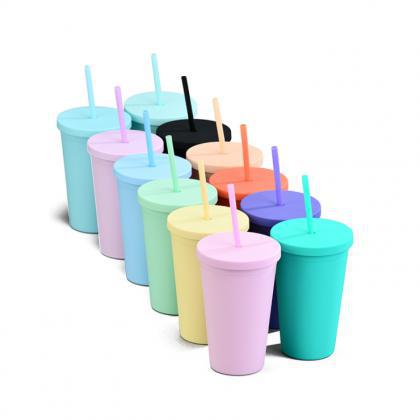 Mattle Plastic Cups with Lids & Straws