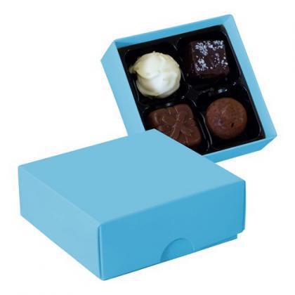 Chocolate box with 4 assorted chocolates and truffles (Aqua)
