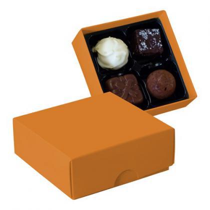 Chocolate box with 4 assorted chocolates and truffles (Orange)
