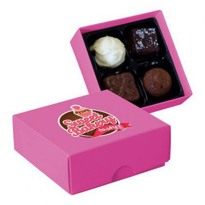 Chocolate box with 4 assorted chocolates and truffles (Pink)