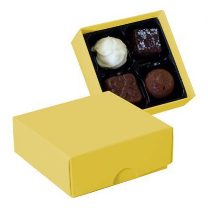 Chocolate box with 4 assorted chocolates and truffles (Yellow)