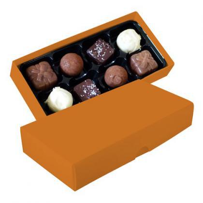 Chocolate box with 8 assorted chocolates and truffles (Orange)