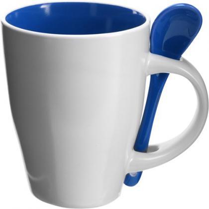 Coffee mug with spoon (300ml) (Blue)