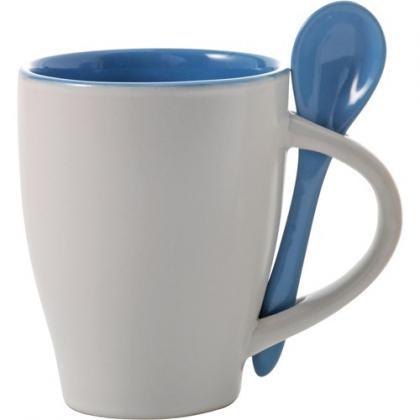 Coffee mug with spoon (300ml) (Light blue)