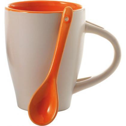 Coffee mug with spoon (300ml) (Orange)