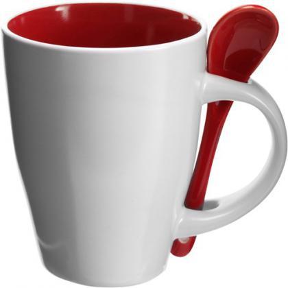 Coffee mug with spoon (300ml) (Red)