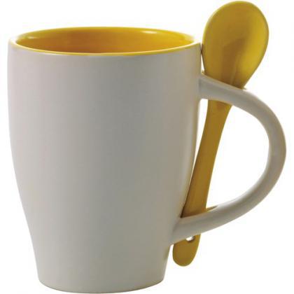 Coffee mug with spoon (300ml) (Yellow)