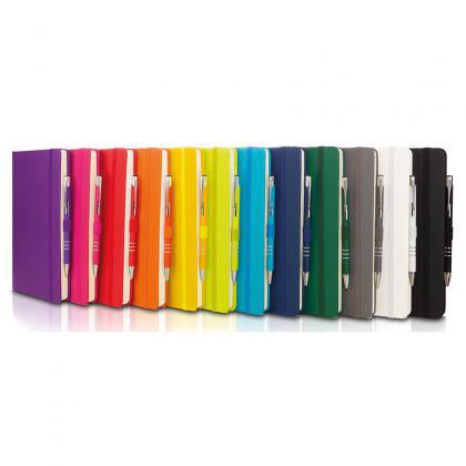 Picture of Dimes A5 Lined Soft Touch Notebook & Pen Set. Supplied with a colour matched ballpen printed one colour.