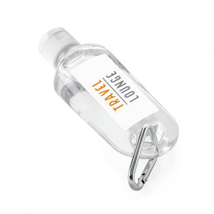 Picture of 70ml Antibacterial Hand Sanitiser on a Carabiner Clip.
