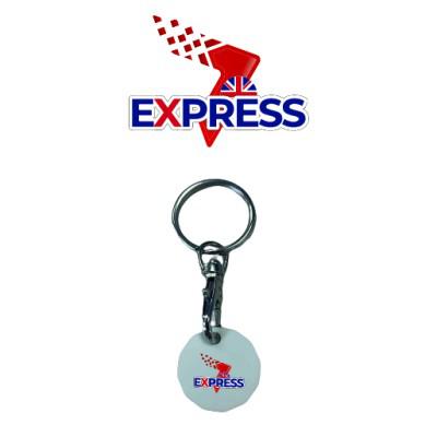 Plastic Trolley Coin keyring: Express UK Service: 1* Working Day Delivery & Full Colour Print
