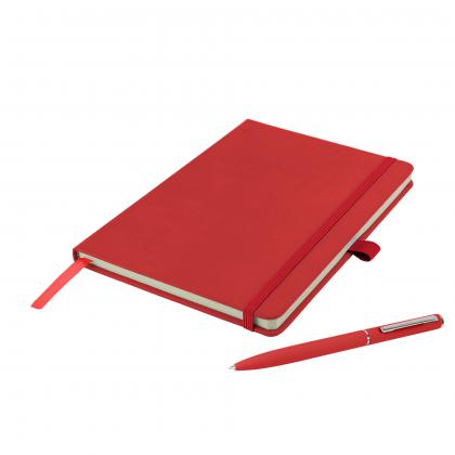 Watson A5 Budget Soft Touch PU Notebook & Pen Set in Red