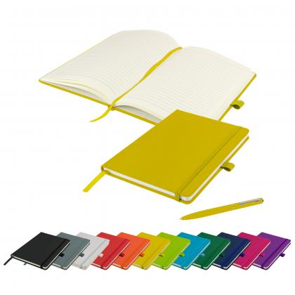 Watson A5 Budget Soft Touch PU Notebook & Pen Set in Yellow