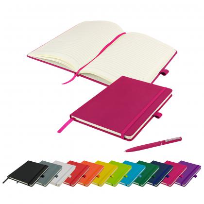 Watson A5 Budget Soft Touch PU Notebook & Pen Set in Pink