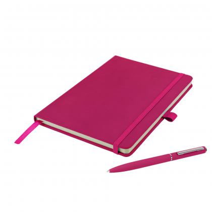 Watson A5 Budget Soft Touch PU Notebook & Pen Set in Pink