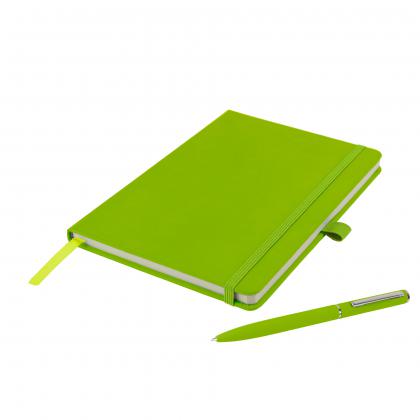 Watson A5 Budget Soft Touch PU Notebook & Pen Set in Lime