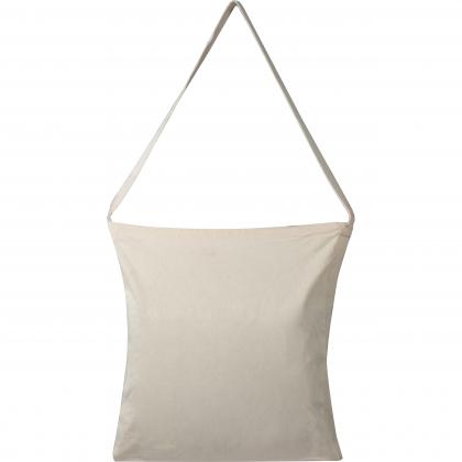 Cotton bag with woven carrying handle and bottom fold