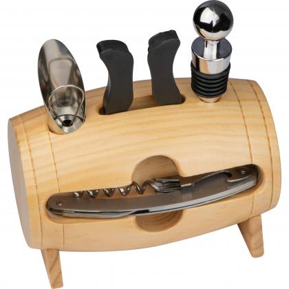 Wine set in a wooden barrel
