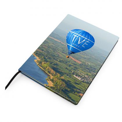 A4 Casebound Notebook With an all over image or design of your choice to the outer cover finished in a soft touch finish.