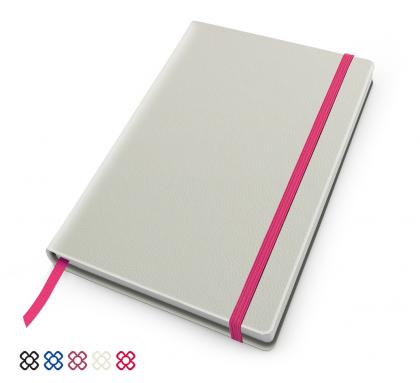 A5 Casebound Notebook with Elastic Strap,  choose from 8 colours in vegan Recycled Como.