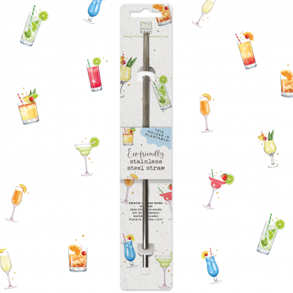 Reusable Stainless Steel Straw With Plantable Seed Paper Backing Card