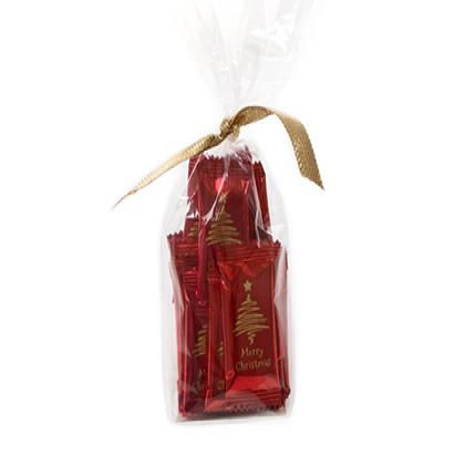 CHRISTMAS CLEAR SACHET GIFT BAGS & BOW WITH CHOCOLATES OR SWEETS